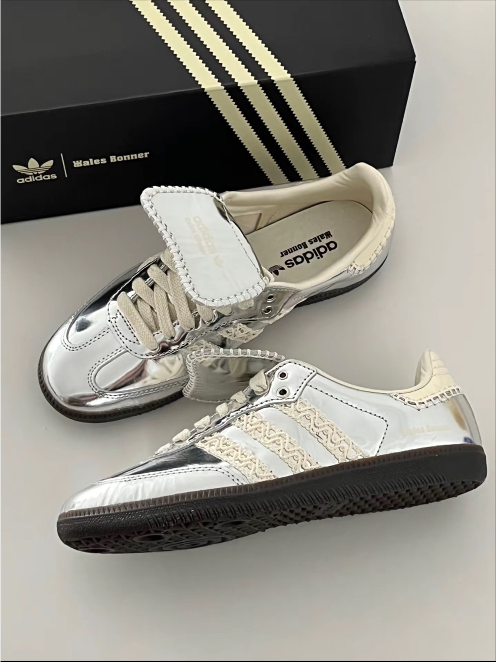 Adidas Samba Wales Bonner Collab Silver Hand-Stitched Fashion Sneakers